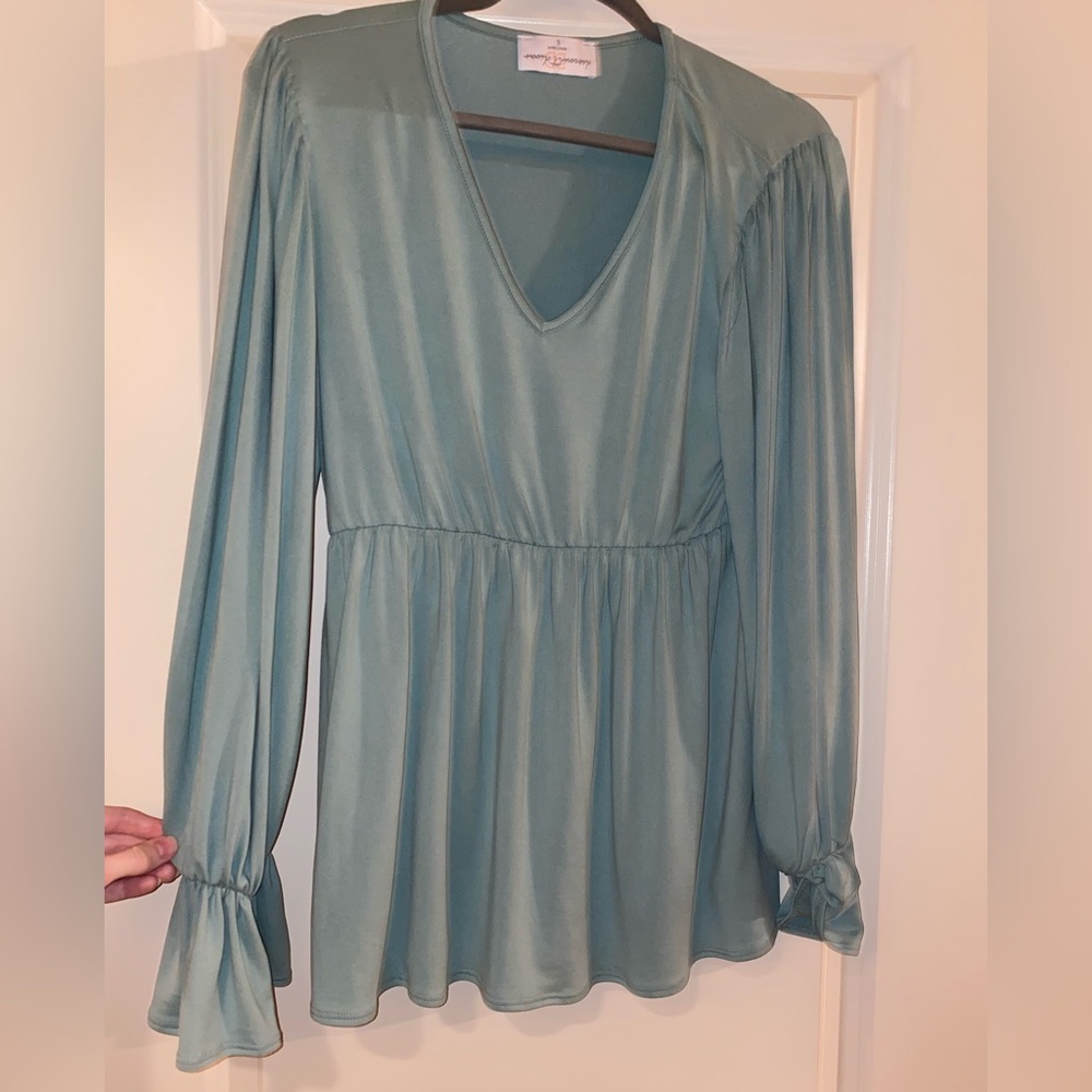 Mint Green Super Soft Babydoll Top with Bell Cuffed Sleeves